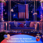 4th of July Decorations Solar String Lights 2Pack 400LED Independence Day Lights for Outside, Red White and Blue Solar Light Waterproof, Copper Wire 8 Modes Twinkle Light for Memorial Day National Day