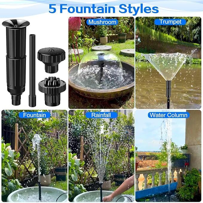 Fountain Pump Nozzle kit 8PC Mushroom Spray Head Kit for Pond Pumps - Water Fountain Nozzle Set Submersible, Black