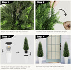 5FT Tall 2 Pack Artificial Cedar Topiary Trees with Compact Pyramidal Shape, Realistic Faux Cypress in Square White Pot with Fillable Water Bag, Outdoor Evergreen for Front Porch Garden Home Decor