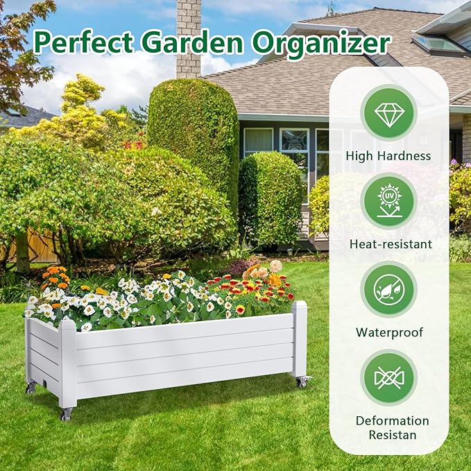 Durable Resin Raised Garden Bed with Drainage Holes & Reinforced Corners - Lightweight Flower Boxes Outdoor for Vegetables, Herbs, and Patio Garden Enclosure System (Ashen, 43.31*17.72*17.56)