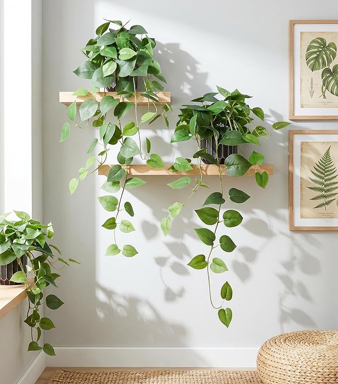 Fake Plants 2 Pcs Faux Pothos Plants Potted Indoor Artificial Hanging Plants Realistic Fake Greenery Table Desk Bathroom Office Bedroom Living Room Shelf Modern Farmhouse Decor Indoor