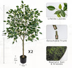2 Pack Ficus Artificial Trees for Outdoors Indoor, 4ft Big Fake Plants with Pot and Realistic Leaves, Faux Plants Tall Outdoor for Home,Office, Living Room, Garden Decor