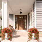 Fake Artificial Hanging Flowers for Outdoors, 2 Pcs Fake Hanging Plant Spring Summer Decor, UV Resistant No Fade Faux Silk Daisy Flower for Front Door Porch Planter Patio Yard Garden(Red)