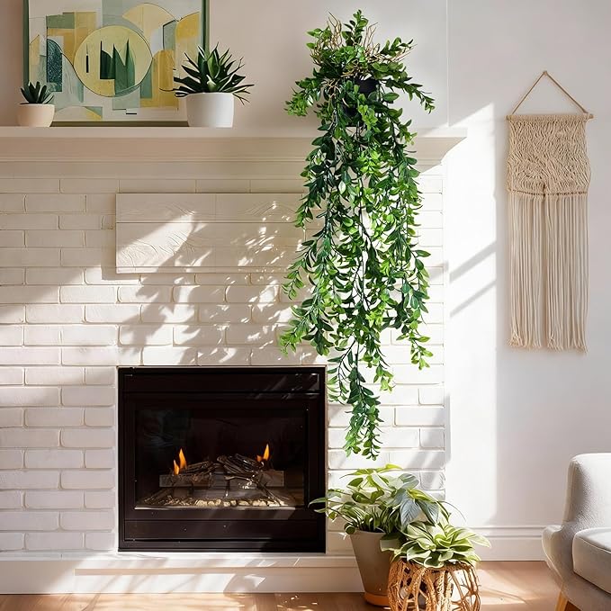 2 Pcs Faux Eucalyptus Vine Ivy Vine Artificial Hanging Plant Faux Plant Fake Potted Greenery for Wall Living Room Home Shelf Office Bathroom Outdoor Indoor Decor (Type 4)