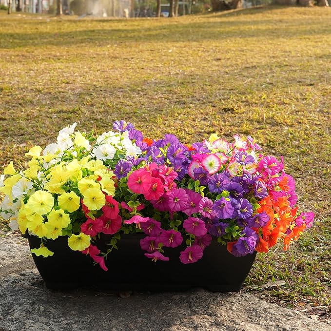 Fanfantoey Artificial Flowers for Outdoor, UV Resistant Fake Plants Outside Decoration, 14 Pcs Realistic Silk Morning Glory Faux Flowers for Porch Patio Gardens Home Decor(14, 4 Mixed)