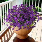 INQCMY Artificial Fake Petunias Flowers for Outdoors Spring Summer Decoration, 12 Bundles Faux Flower Plants UV Resistant Purple Realistic Silk Flower for Outside Planters Patio Porch Yard Window Box