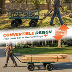 Sekey 1400lbs Heavy Duty Steel Garden Cart for Farm & Construction, 7.7 Cu.Ft. Extra-Large Utility Wagon with Removable Sides, 2-in-1 Towable Handle, 13" Rubber Tires, Green