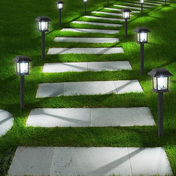 Greluna Solar Lights Outdoor, 6 Pack 6000K Waterproof Auto On/Off Solar Pathway Lights for Garden, Landscape, Path, Yard, Patio, Driveway, Walkway Decor