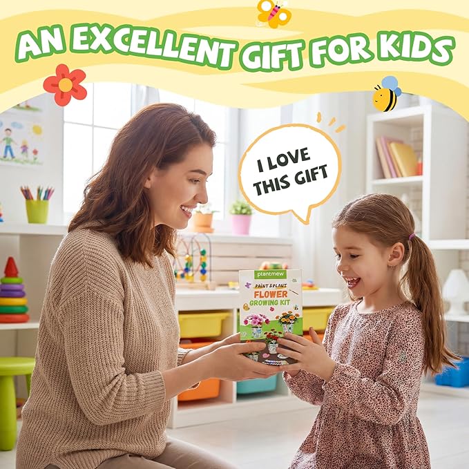 Paint & Plant Flower Growing Kit for Kids - Easter Gifts for Kids Gardening Set with 4 Pots - Unique Birthday, Crafts & Arts, Gardening Gifts for Girls & Boys, Ages 5, 6, 7, 8-12 Years Old