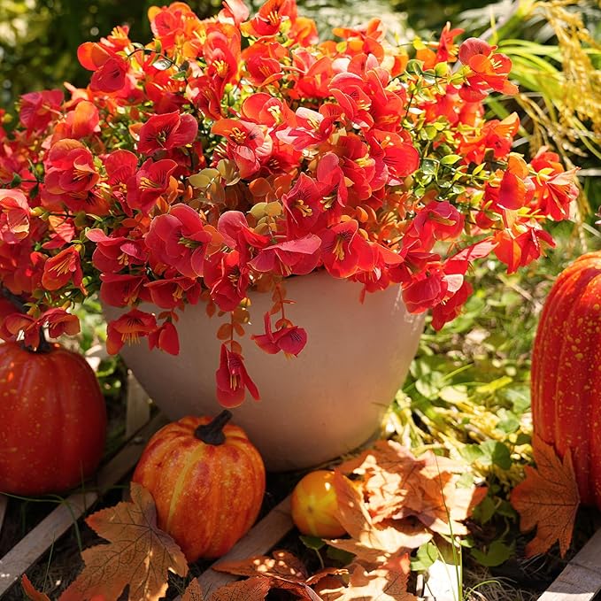 Artificial Flowers for Outdoor, UV Resistant Fake Silk Pansies Flowers, Realistic Faux Plants for Outside Indoor Porch Patio Window Box Planter Home Decor (12, Orange)