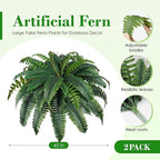Der Rose 2PCS 45 inch 60 Leaves Fake Ferns Large, UV Resistant Artificial Plants Outdoor Faux Boston Ferns Bush Plants for Home Porch Patio Hanging Decor
