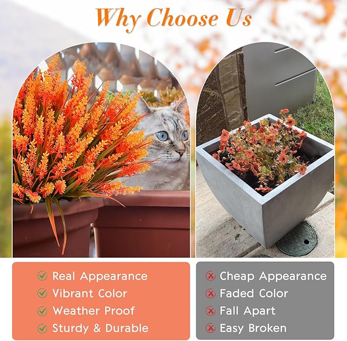 Waipfaru Fake Mums Fall Decor, 20 Bundles UV Resistant Faux Mums for Outdoor Planters, Fall Flowers Artificial for Decoration, Faux Plants for Home Porch Thanksgiving Decoration(Orange)