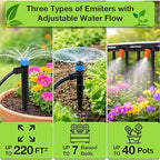 MIXC 250FT Drip Irrigation System Kit, Quick-Connect Garden Misting Watering System with 1/2” 1/4” Tubing Adjustable Nozzles Sprinklers for Indoor Outdoor Garden Potted Plant Lawn Greenhouse