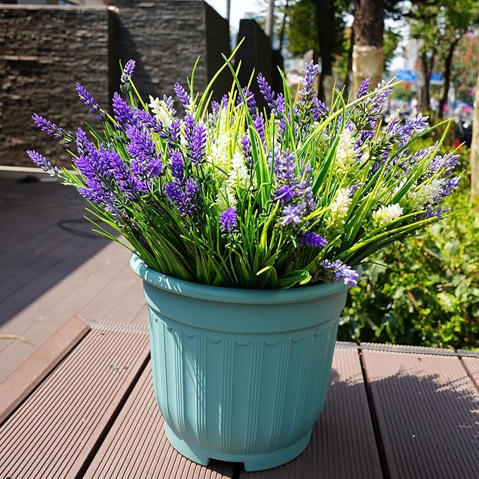 20 Bundles Artificial Plants Outdoor, UV Resistant Fake Flowers， Realistic Faux Lavender Shrubs for Porch Garden Window Box Home Decoration (Purple)