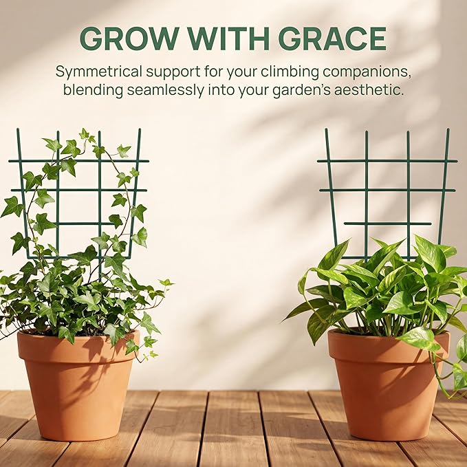 12inch Small Plant Trellis for Climbing Plants Indoor, 5Pcs Plastic Stackable Mini Garden Lattice for Potted Vines, Hoya, Pothos, Plastic Superimposed Support Stakes for Flower Vegetable (Green)
