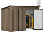 DWVO 9x4ft Large Outdoor Storage Shed, Metal Tool Sheds, Heavy Duty Tool Storage with Lockable Doors & Air Vent for Backyard Patio Lawn to Store Bikes, Tools, Lawnmowers,Brown