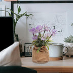 Realistic Faux Phalaenopsis Orchid Flower Plant in Potted Burlap Bag Simulation Butterfly Orchid for Home Table Decor for Office and Living Room