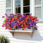 Artificial Impatiens Flowers for Outdoors, 6 Bundles Silk Fake Flowers for Spring Summer Decoration, UV Resistant Faux Plants Plastic Bouquet for Home Planter Porch Patio Yard Decor(Red Purple)