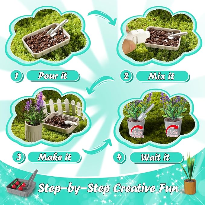 Make It Miniature Botanicals Kit - Mini Plants Collectibles with Flowers, Bouquets, Bonsai, Succulent, Garden, Wooden Display Stand - DIY Crafts Toy Gifts for Kids 6+, Collectors, Decoration