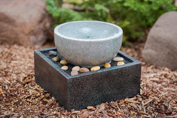 Tenaya Granite Vortex Fountain w/LED Lights: Stylish Whirlpool Water Feature. Hand-Crafted Modern Design, Adjustable Pump. HF-V01-14LT by Harmony Fountains