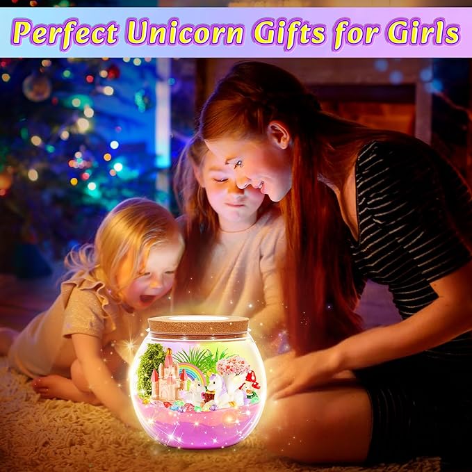 Hannstar Unicorn Light-Up Terrarium Kit for Girls- LED Night Light Unicorn Birthday Gifts for Kids Ages 4 5 6 7 8-12 Years-Unicorn Toys for Girls - DIY Arts and Crafts Kit for Kids