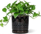6 Inch Plant Pot, Ceramic Pots for Plants with Drainage Hole and Saucer, Round Planter for Indoor Outdoor Plants, Modern Decorative Flower Pots, Bedroom Decor, Gifts for Plant Lovers, Black