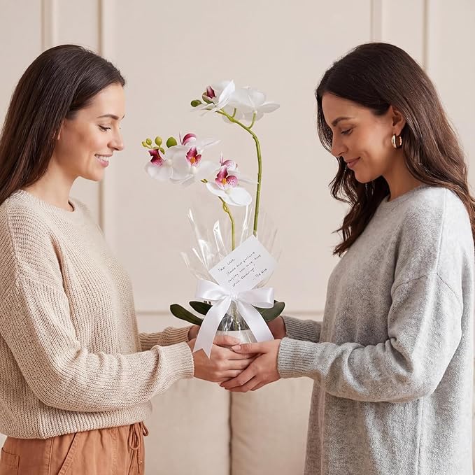 Fake Orchid in Vase Artificial Orchids That Look Real with Pot Artificial Flowers for Home Decor (White)