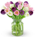 Benchmark Bouquets - White, Pink, Purple Tulips - Fresh Flowers for Delivery - Mothers Day Gifts for Wife - Mothers Day Flowers for Mom - Teacher Appreciation Gifts - Glass Vase Included (20 Stems)