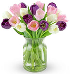 Benchmark Bouquets - White, Pink, Purple Tulips - Fresh Flowers for Delivery - Mothers Day Gifts for Wife - Mothers Day Flowers for Mom - Teacher Appreciation Gifts - Glass Vase Included (20 Stems)