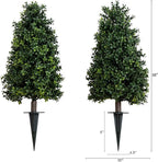 Nearly Natural 2.5 ft Artificial Boxwood Plants, Set of 2, UV Resistant with Integrated Ground Stakes for Indoor Outdoor Garden Decor