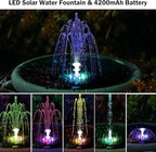 Antfraer 12W Solar Fountain Pump with 4200mAh Battery Backup& Remote RGB LED Lights, Floating Solar Water Fountain with 8 Nozzles & PVC Tubing for Bird Bath, Garden, Backyard, Outdoor Water Feature