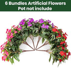 Nigirior Artificial Fake Flowers for Outdoor Décor 6 Bundles UV Resistant Fake Plants for Planter Faux Impatiens for Home Porch/Garden Stunning（Red/Rose Red/Purple）