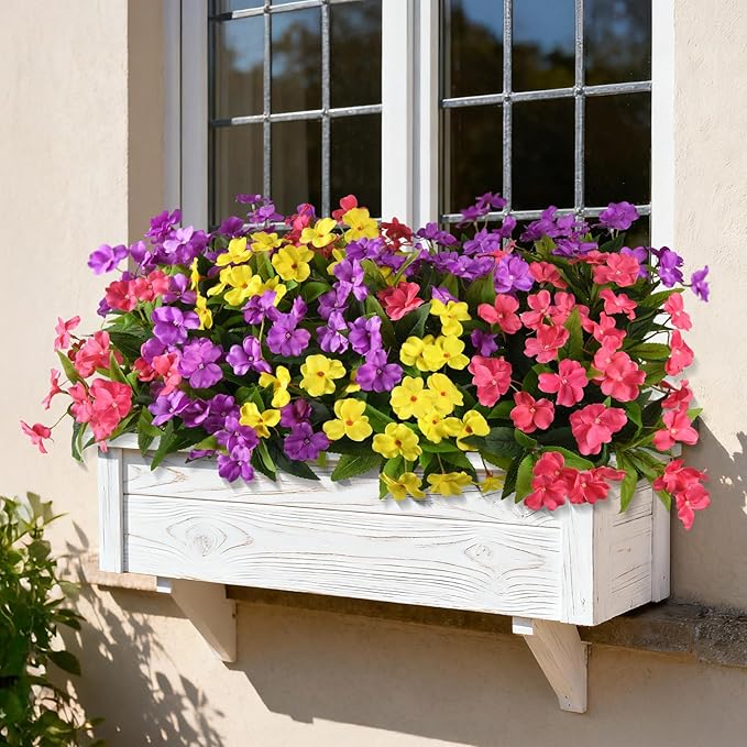 Hommyea Artificial Fake Flowers for Outdoor, 6 Bundles UV Resistant Faux Plants Decoration Silk Flowers No Fade Plastic Flowers for Outside Planters Home Porch Patio Yard Garden Decor