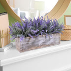 Winlyn 14" Faux Lavender Plant in Rustic Rectangular Wood Planter Box Artificial Lavender Flower Arrangement Potted Plant for Farmhouse Wedding Centerpiece Provence Home Office Room Table Mantel Décor