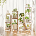 Bamworld Tall Plant Stands Indoor 4 Sets Plant Shelves Outdoor Wooden Plant Holder for Multiple Plants Flower Stands for Living Room Balcony Garden Patio Lawn Window