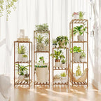 Bamworld Tall Plant Stands Indoor 4 Sets Plant Shelves Outdoor Wooden Plant Holder for Multiple Plants Flower Stands for Living Room Balcony Garden Patio Lawn Window