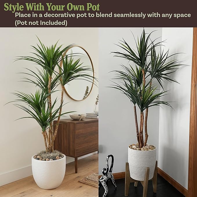 Pure Garden Artificial Tree - 51-Inch Tropical Yucca Plant with Rubber Leaves and Natural Trunk for Living Room, Bedroom and Office - Faux Plants