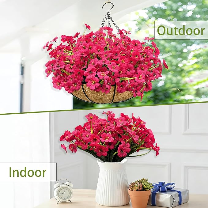 20 Bundles Fuchsia Artificial Flowers for Outdoors, UV Resistant Fake Flowers with Plastic Plants for Outside , Faux magenta Silk Flower for outdoor Planters ,Hot Pink Realistic Plant Decor-Rosy