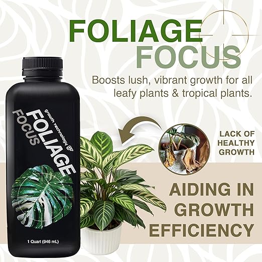 Growth Technology GT Foliage Focus - Liquid Indoor Plant Food for Houseplants, Tropical Plants, Aroids, Ferns and Palms – Concentrated Formula for Vibrant Leaves and Dense Foliage – 1 Quart (946 mL)