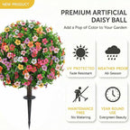 Dense Multi-Color Artificial Flower Topiary Ball Trees 24 Inch, Set of 2 Fake Plants with Ground Spike, UV Resistant No Fade Faux Bushes for Spring Garden, Patio, Porch, Yard, Outdoor Decor