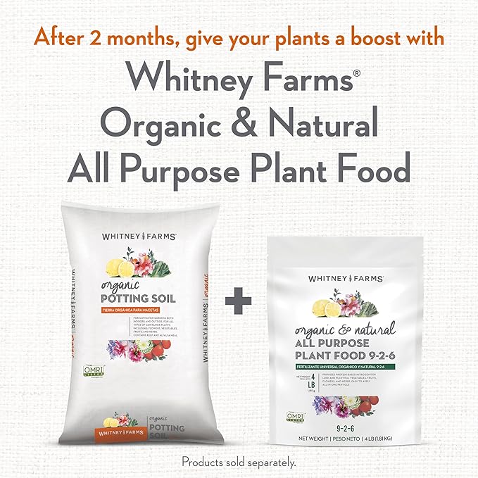 Whitney Farms Organic Potting Soil - Natural Indoor and Outdoor Container Mix, Organic Potting Soil for Vegetables, Herbs and Flowers, Feeds Plants up to 2 Months, 16 qt.