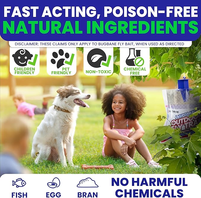 Fly Traps Outdoor Fly Trap for Patio. 2 Non-Toxic Pre-Baited Flies Bags Outdoor Disposable. Hanging Bug Catchers for All Filth Flies Killer for Outside Bug Control in Yard Horse Ranch Trash Can.
