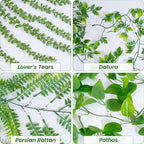LOYWREE 4 Pack Fake Hanging Plants Artificial Ivy Vine Faux Potted Pothos Mandala Eucalyptus Boston Fern String of Pearls Trailing Plants for Shelf Room Office Home Wall Indoor Outdoor Decor