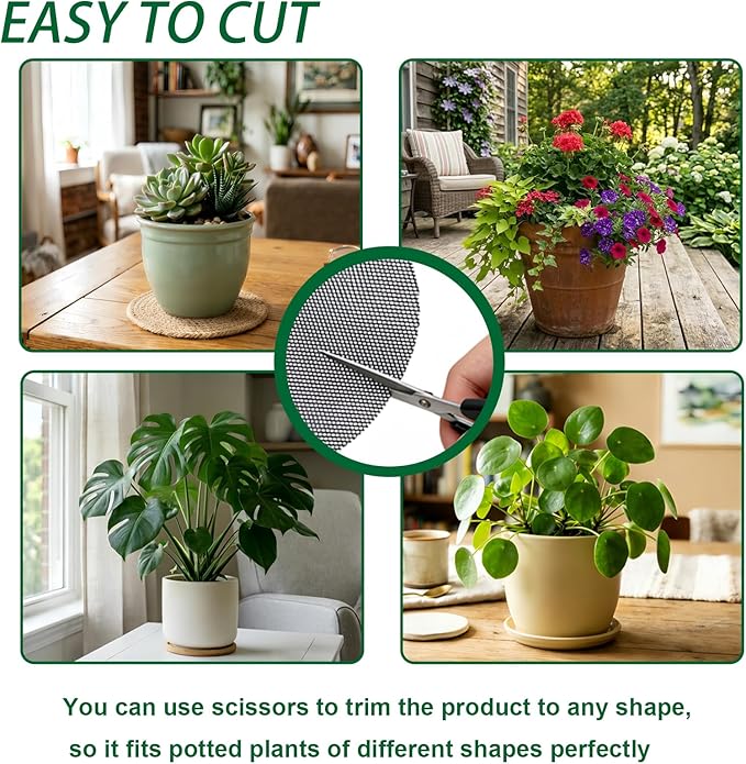 12Pcs Plant Pot Grids, 11.8 Inch Cuttable Plant Pot Soil Covers Protectors with 30 Metal Nails, Protector from Cats, Animals Digging Stopper, Suitable for Indoor and Outdoor Plants