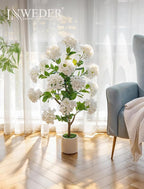 Artificial Flower Tree for Porch: 3.6ft Fake Crape Myrtle Trees Set of 2 for Outdoor Front Door Indoor Decor - White Realistic Silk Plant with Pot for Home Living Room Patio Decorations
