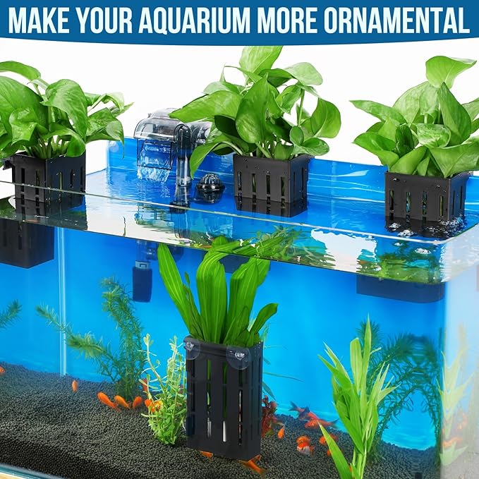 Borlech Upgraded Large Aquarium Plant Holder with Hooks and Suction Cups for Fish Tank Aquaponic Plant Cultivation and Aquascape Decorations (Black)
