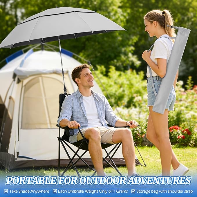 2 Pack 40.9'' Beach Chair Umbrella with 360° Adjustable Canopy & 270° Flexible Clamp, Double Canopy Sun Protection for Wheelchair, Patio, Golf Cart, Camping