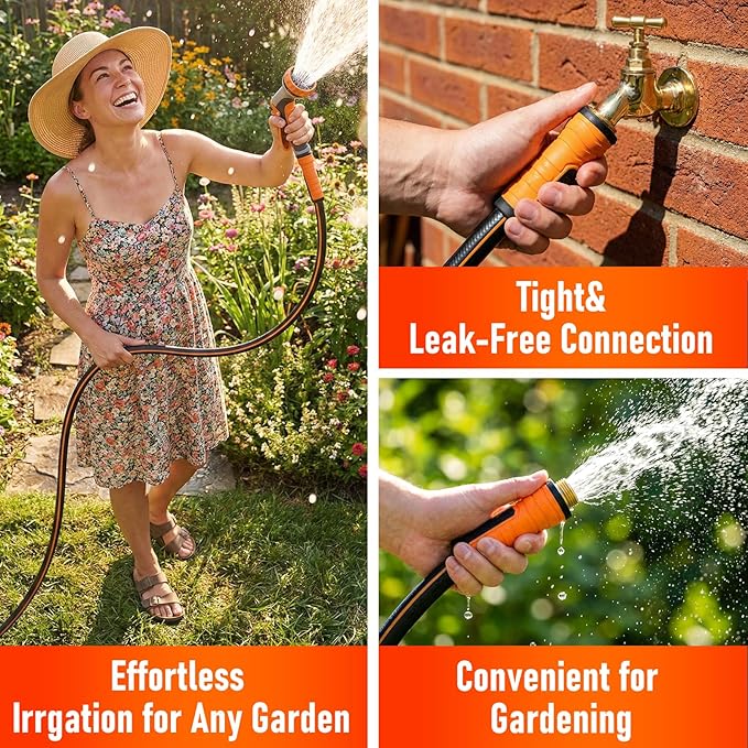 Garden Hose 100 ft x 5/8", Heavy Duty Water Hose, Flexible and Durable, Kink Resistant Lightweight Hybrid Hose, Leakproof Yard Hose with Male to Female Fittings