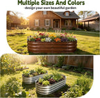 Galvanized Raised Garden Bed Outdoor, Large Raised Bed for Gardening, 2Pcs 4x2x1ft Oval Metal Planter Box for Vegetables, Fruits, Flowers, Dark Brown Wood Grain