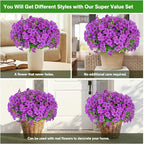 Artificial Flowers Fake Plants for Outdoors Spring Decoration, 13Bundles Silk Realistic UV Resistant Faux Flowers for Outside Planter Porch Yard Patio Garden Home Indoor, Purple
